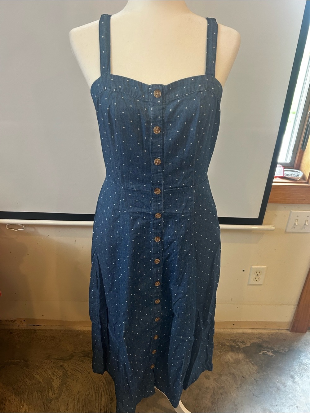 Market & Spruce Navy Blue Polka Dot Button-Front Midi Sundress